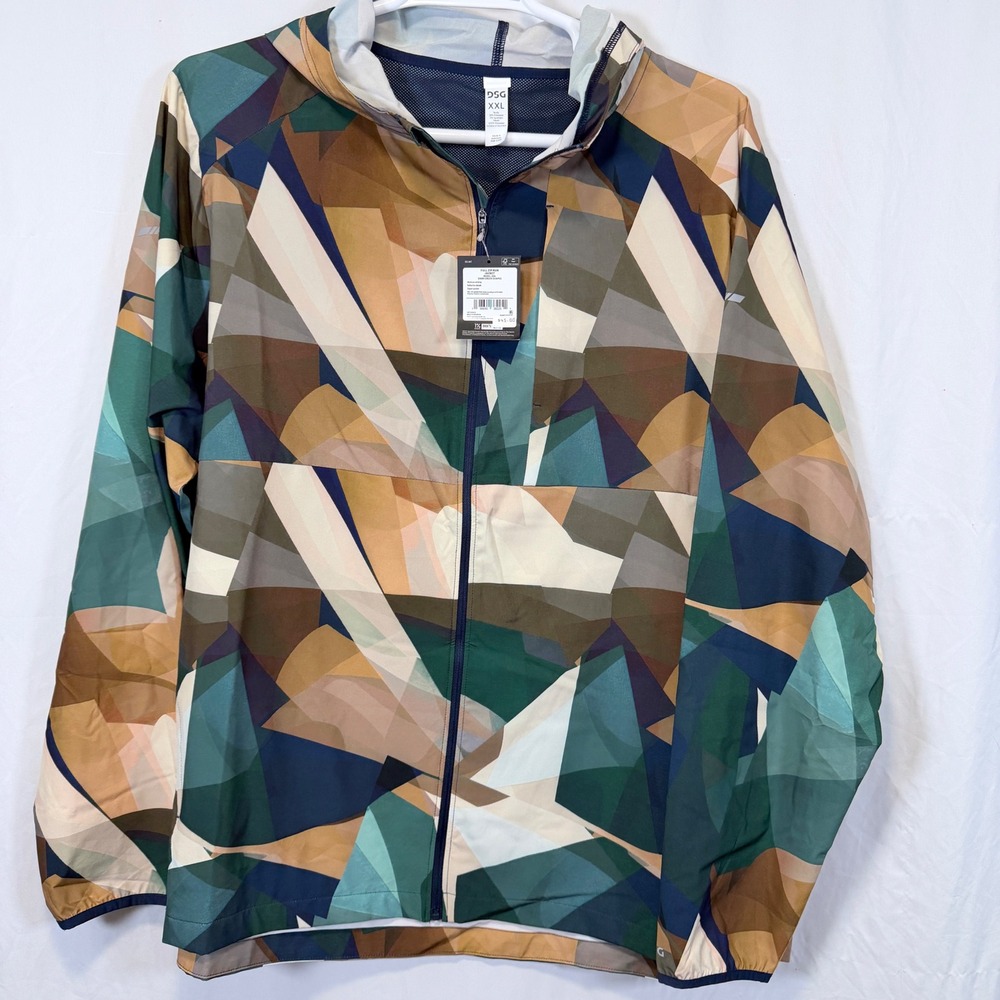 DSG Windbreaker Jacket Full Zip Geometric Multicolor Hooded Mens XXL